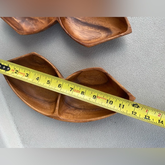 2 Vintage 2 Compartment Wooden Bowls Tray. 11.75” wide. - Picture 4 of 8